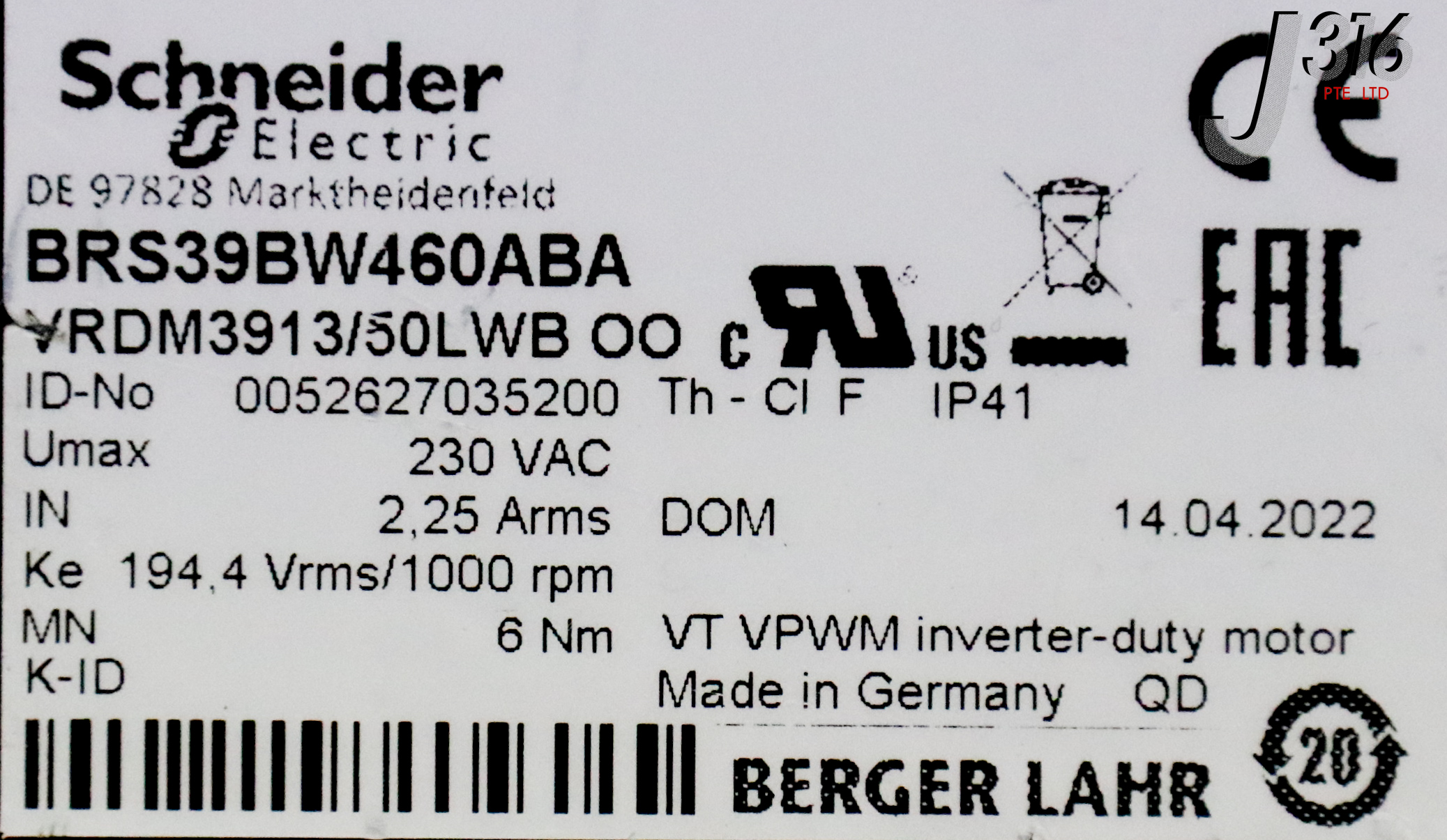 34749 SCHNEIDER 3-PHASE STEPPER MOTOR, VRDM3913/50LWB